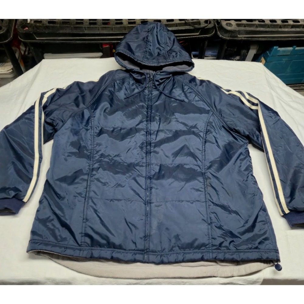 Athletech Men's 2X Reversible Jacket Hooded Navy Blue Puffer Gray Fleece